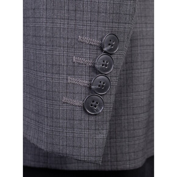 J.Ferrar Men's Sport Coat Blazer Two Button Charcoal Plaid Poly Blend Slim 42L - Picture 7 of 13